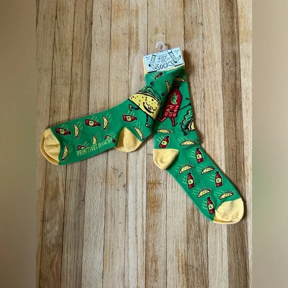 Spicy Fun Hot Sauce and Taco Socks - Green and Yellow - Picture 2 of 4